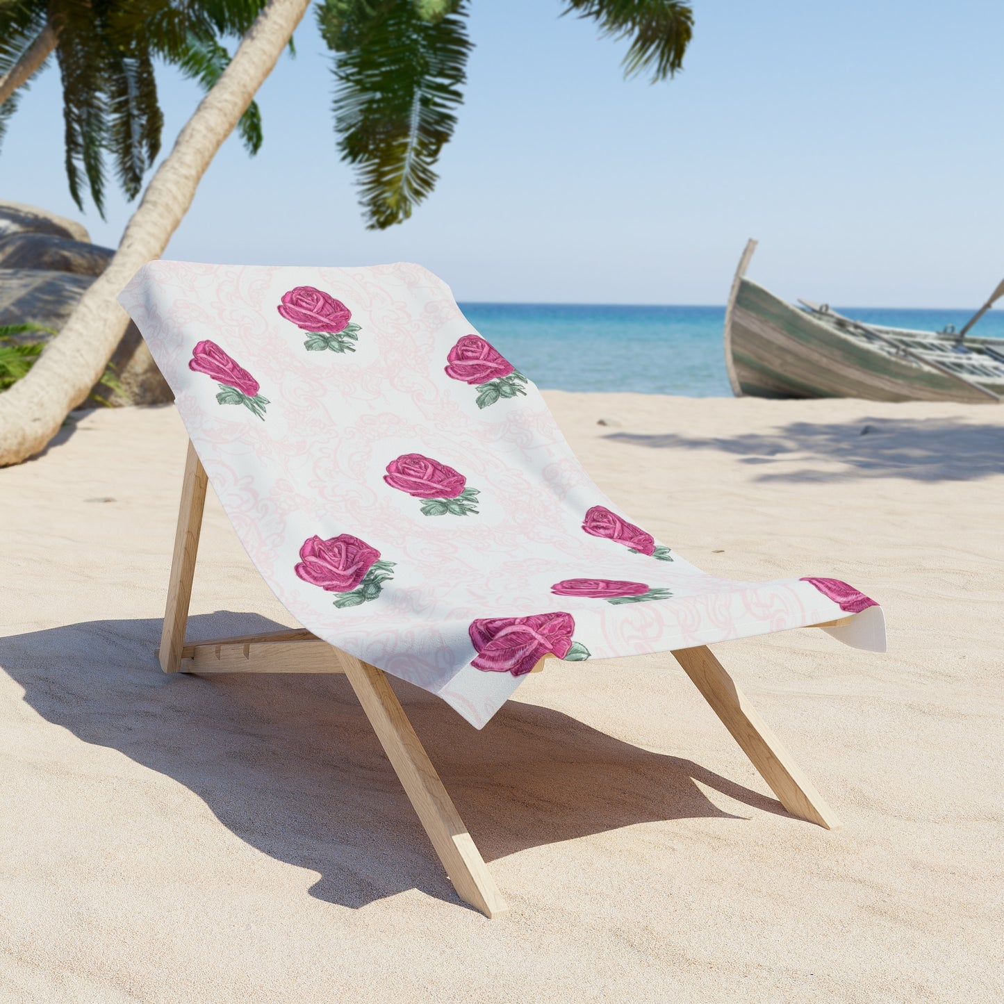 Pink Rose Pattern Beach Towel | Floral Rose Print Towel