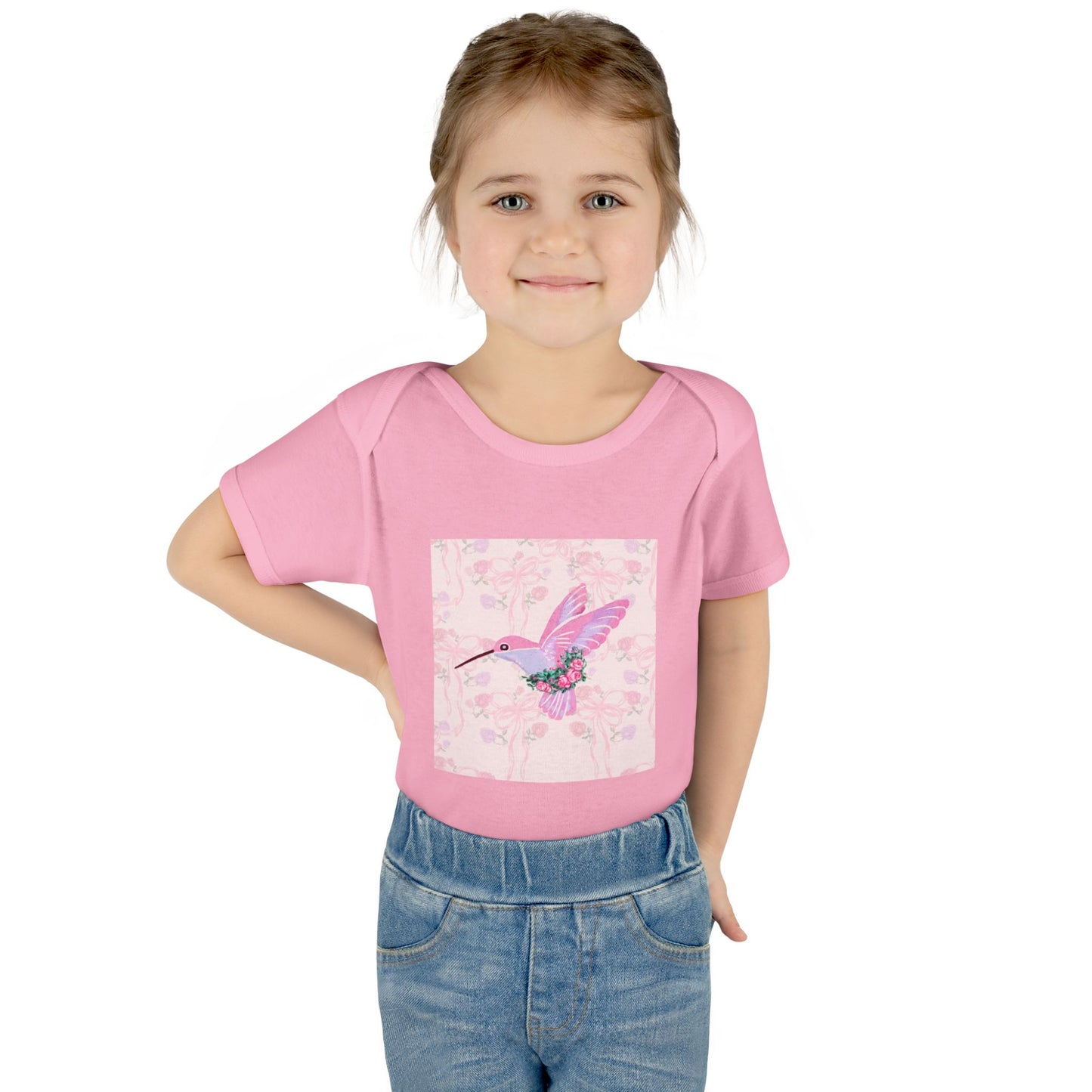 Pink Watercolor Hummingbird Infant Bodysuit | Floral Square Art