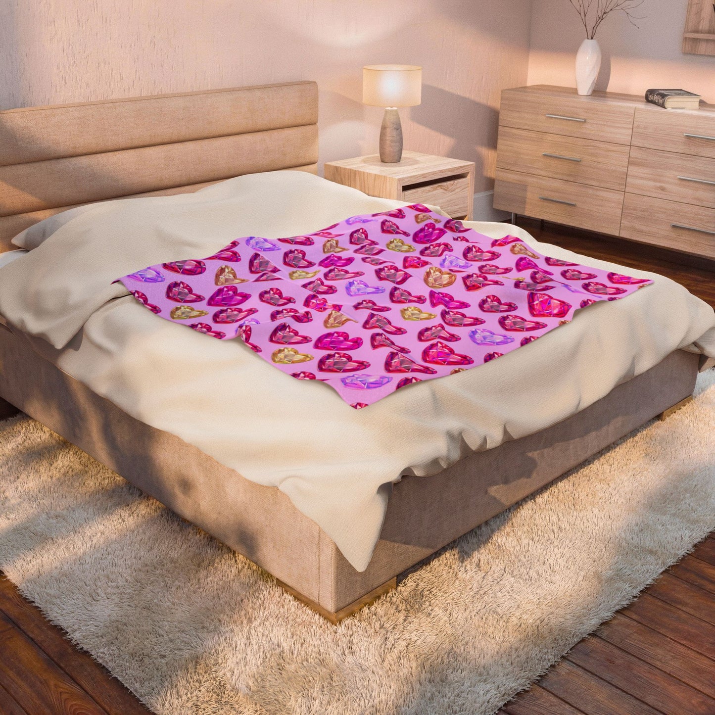 Valentine Heart Pattern Velveteen Plush Blanket — Pink Glitter Hearts Cozy Throw