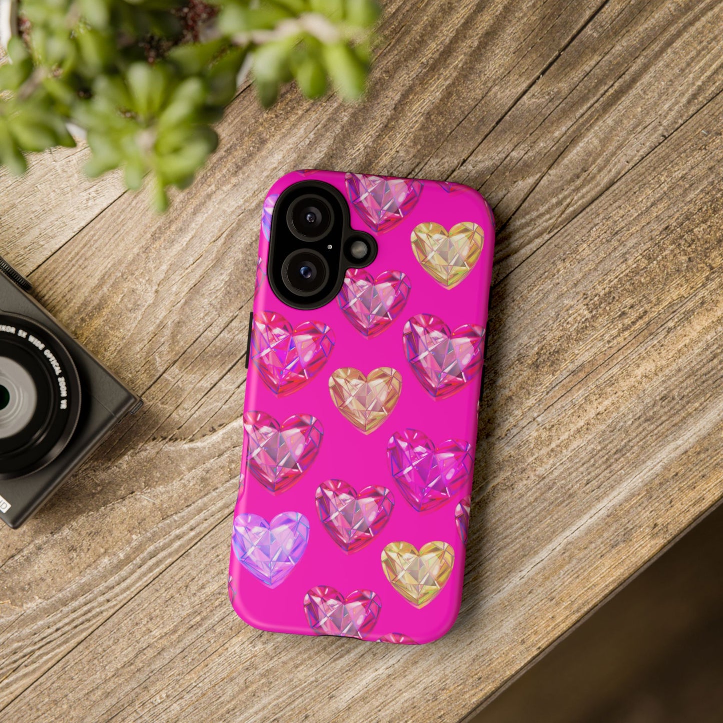 Crystal Heart Phone Case — Pink Gem Hearts Protective iPhone Cover