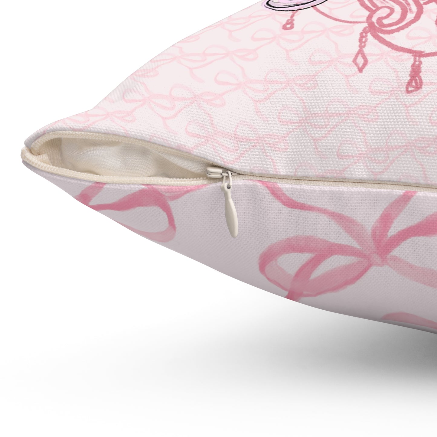 Floral Frame Unicorn Pillow | Square Decorative Throw Pillow, Pink Ballet Bows Pattern
