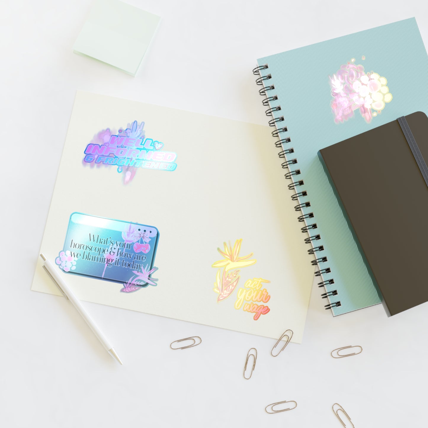 Well Informed & Frightened Pink Aesthetic Sticker Sheet — Horoscope, Floral & “Act Your Way” Designs