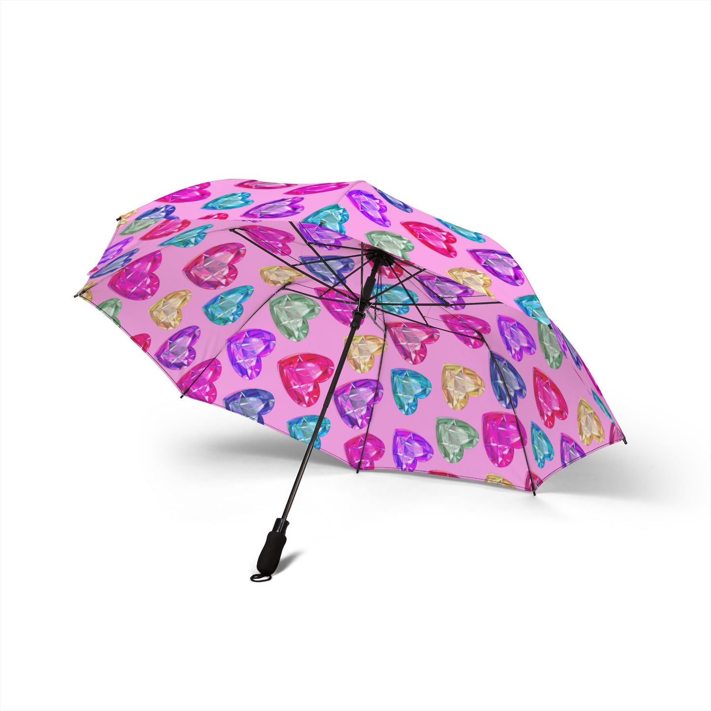 Compact Heart Pattern Umbrella — Semi-Automatic Foldable Rain Umbrella