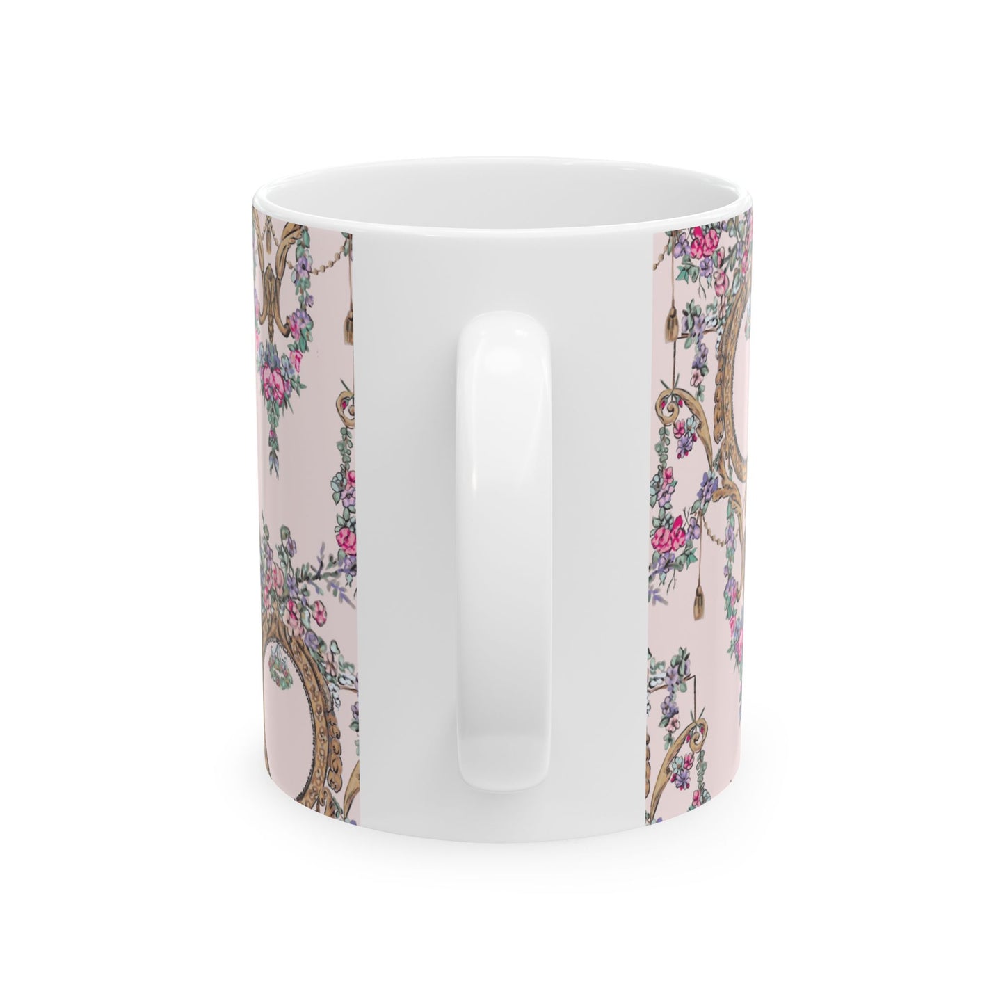 Pink Swan Pattern Mug | Vintage Mirror Floral Ceramic Mug