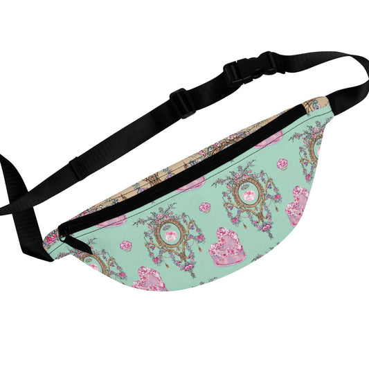 Vintage Cameo Floral Fanny Pack | Mint Pink Rococo Print