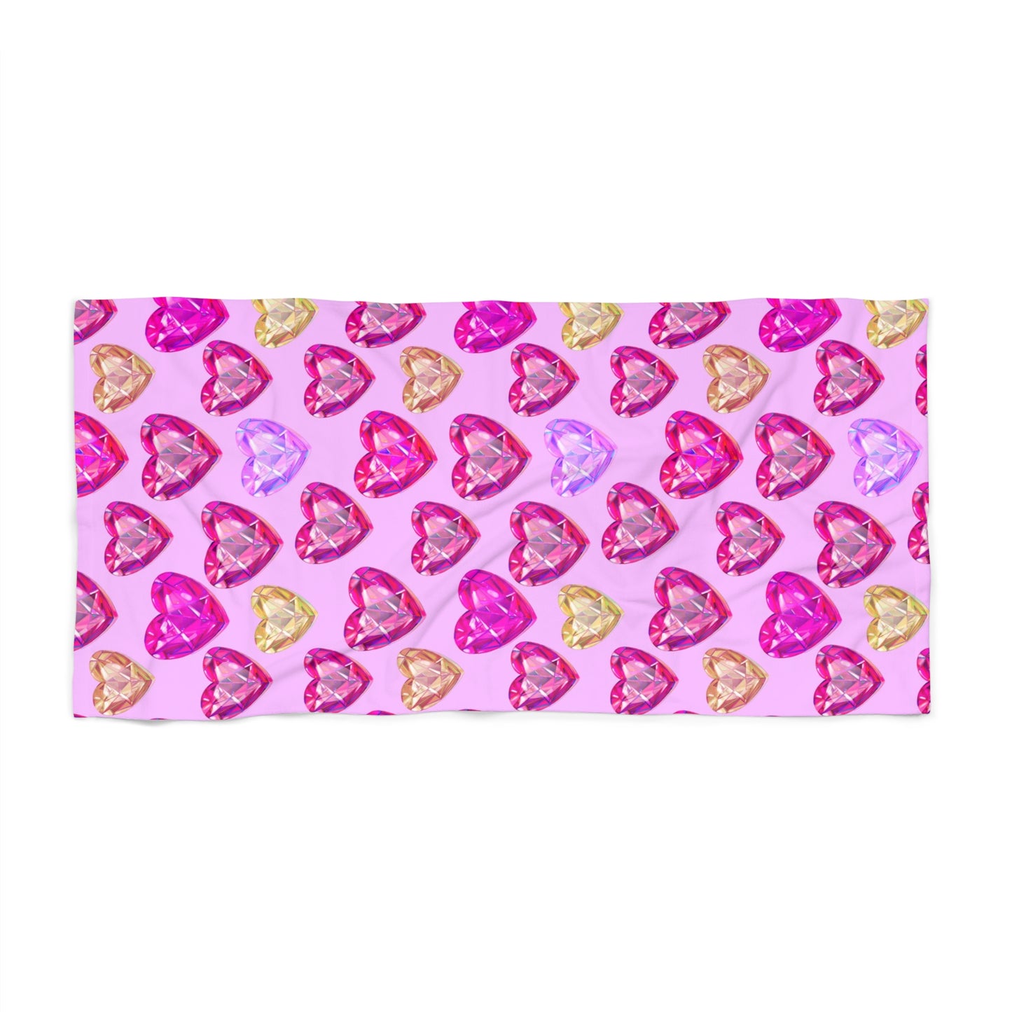 Heart Gems Pattern Beach Towel — Pink Heart Crystal Design