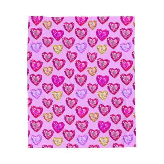 Valentine Heart Pattern Velveteen Plush Blanket — Pink Glitter Hearts Cozy Throw