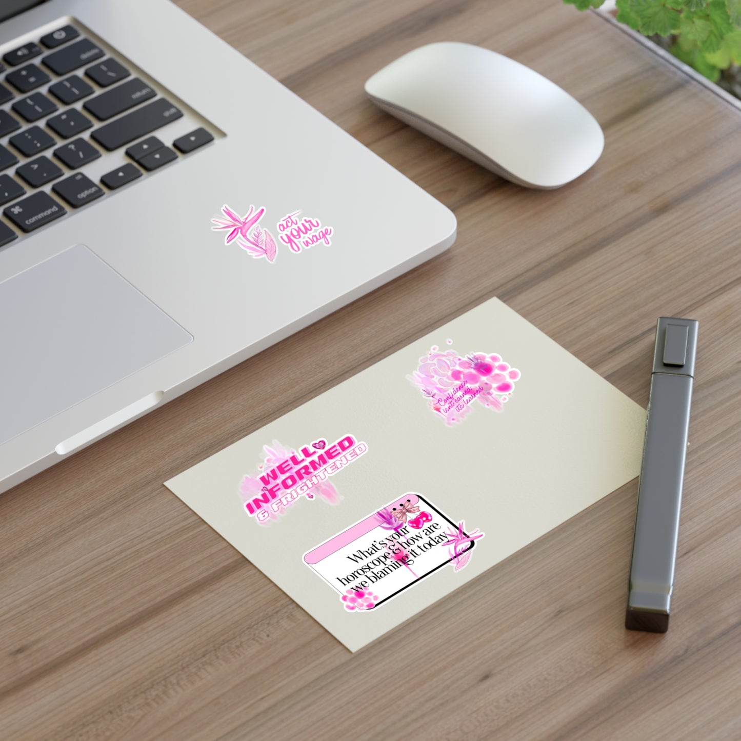 Well Informed & Frightened Pink Aesthetic Sticker Sheet — Horoscope, Floral & “Act Your Way” Designs