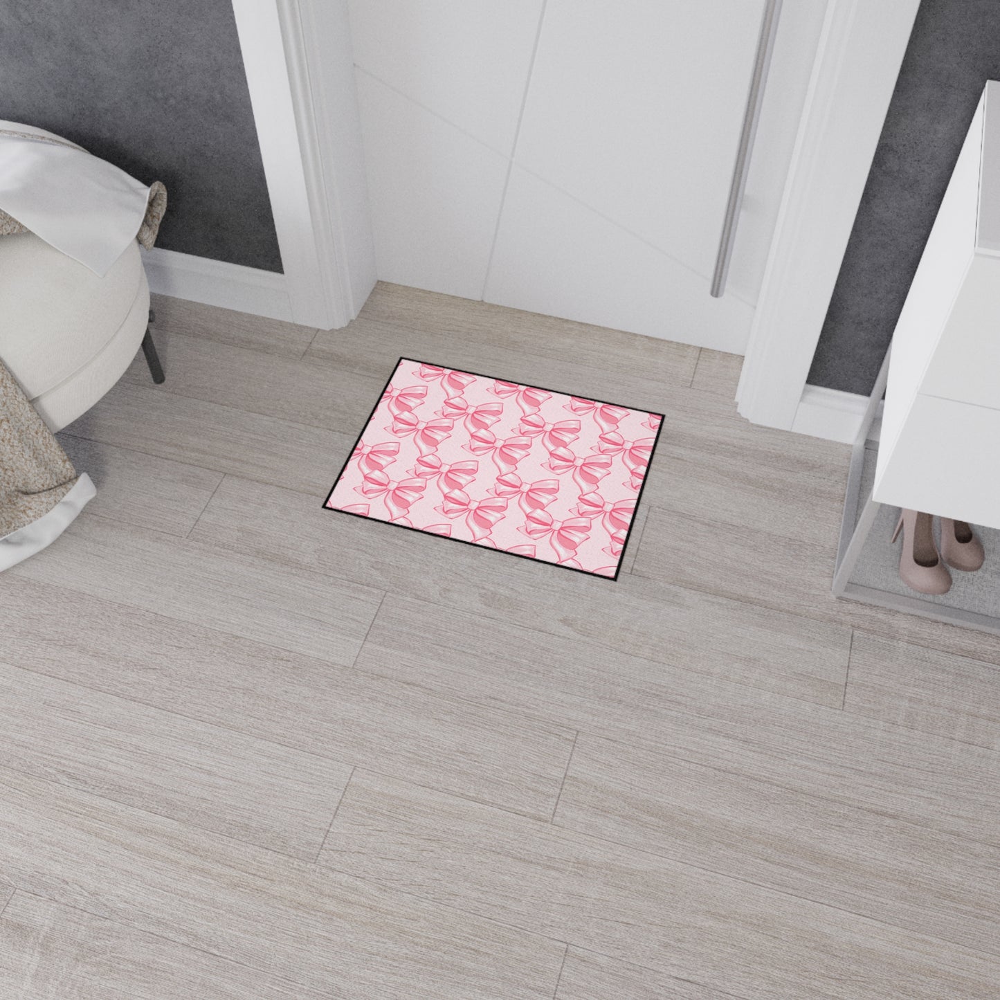Pink Bow Pattern Floor Mat | Cute Ribbon Entryway Rug