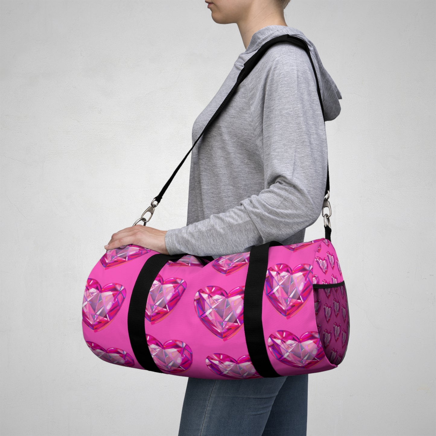 Pink Crystal Heart Duffel Bag — Sparkling Travel Gym Bag