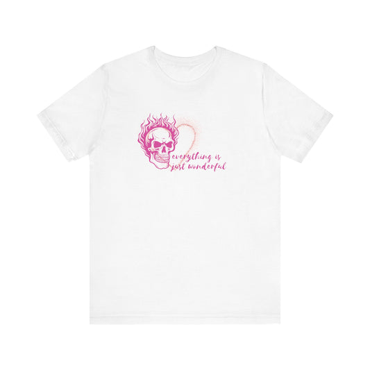 Y2K Skull Tee, Ironic Short Sleeve T-Shirt, Sassy Funny Graphic Tee, Unisex Jersey, Everything is Wonderful, Don't Panic