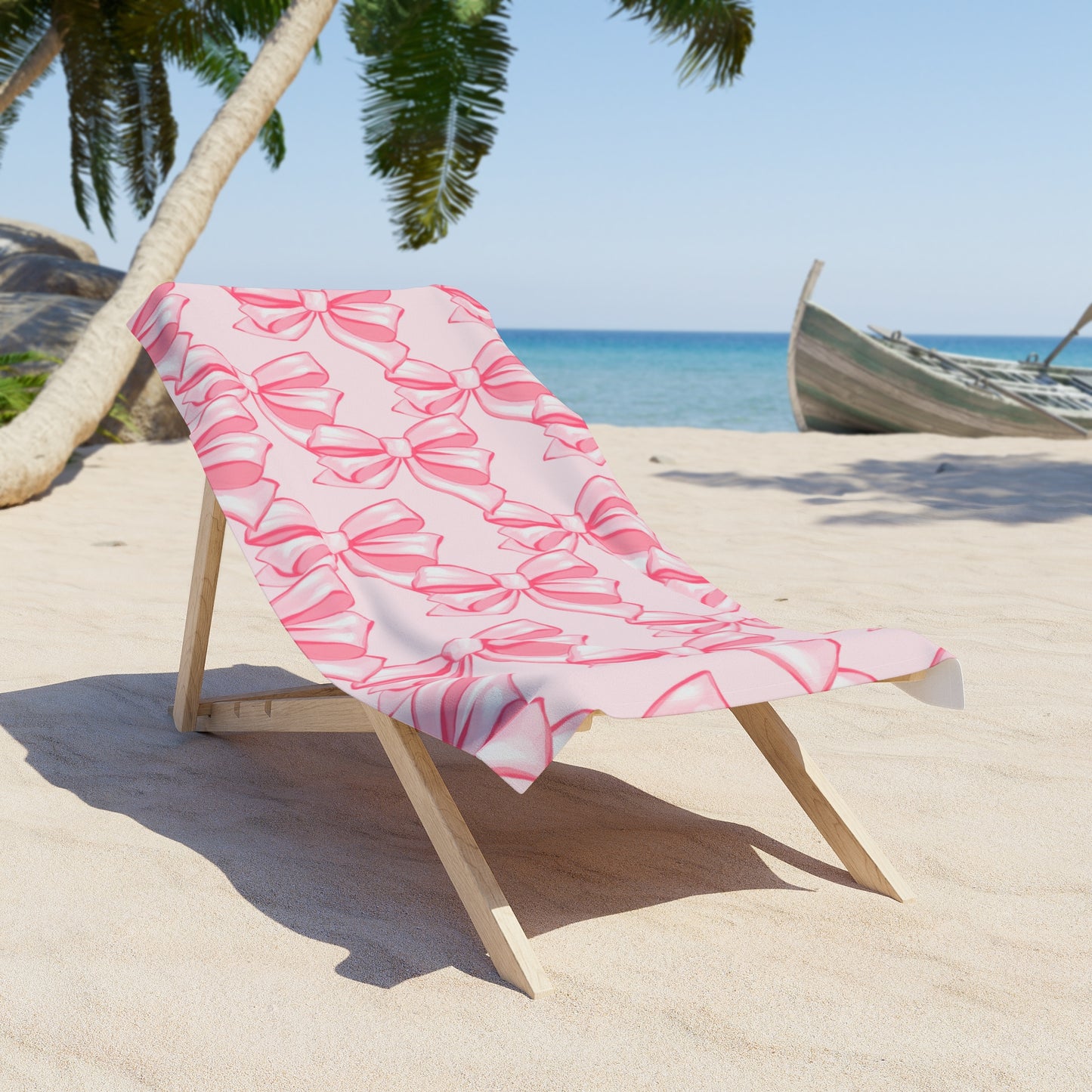 Pink Bow Pattern Beach Towel | Girly Ribbon Print