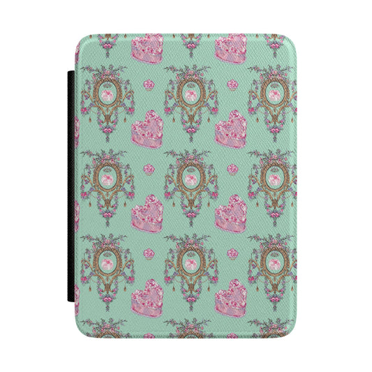 Vintage Cameo Heart Pattern Kindle Case | Floral Victorian Motif