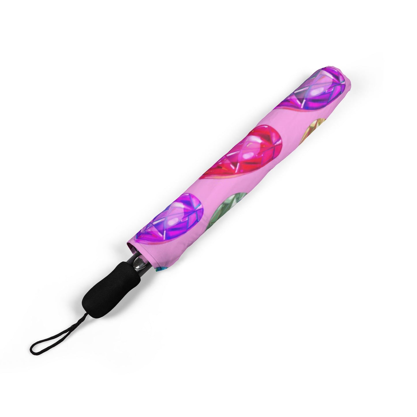 Compact Heart Pattern Umbrella — Semi-Automatic Foldable Rain Umbrella