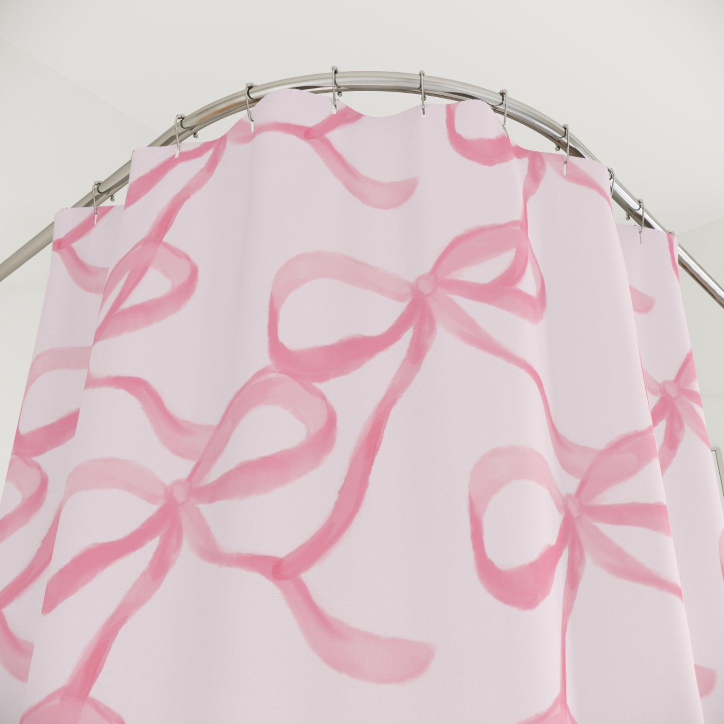 Pink Watercolor Bows Shower Curtain | Bow Pattern Bathroom Decor