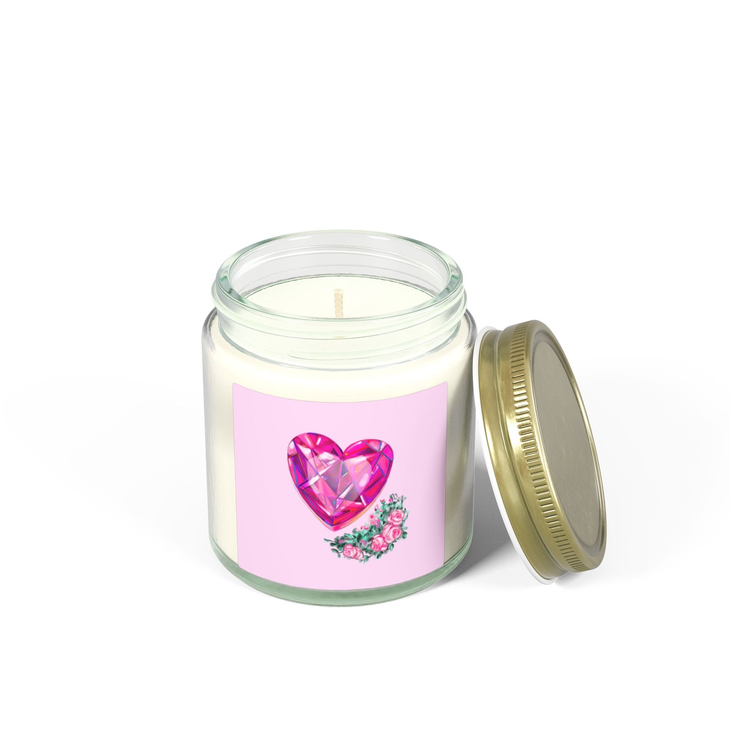 Coconut Apricot Scented Candle — Pink Gem Heart Design (4oz & 9oz)