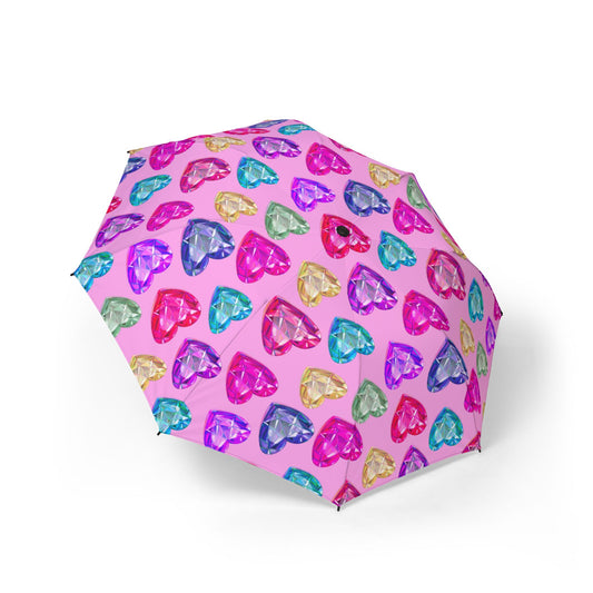 Compact Heart Pattern Umbrella — Semi-Automatic Foldable Rain Umbrella