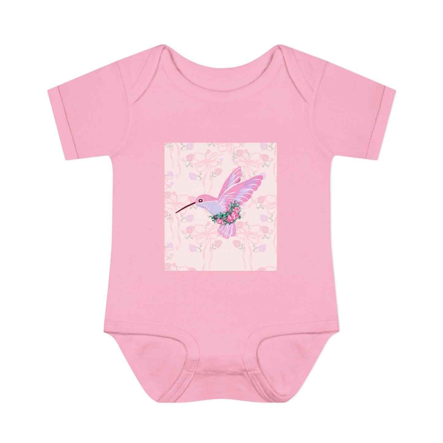 Pink Watercolor Hummingbird Infant Bodysuit | Floral Square Art