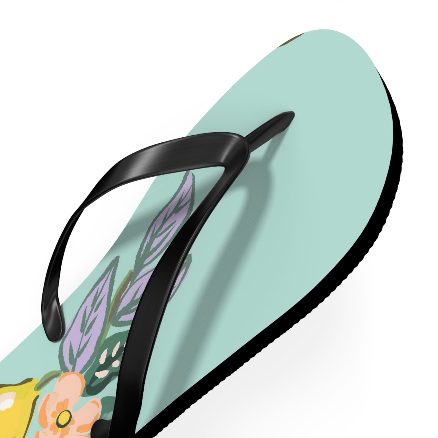 Lemon Blossom Flip Flops — Aqua Floral Summer Sandals
