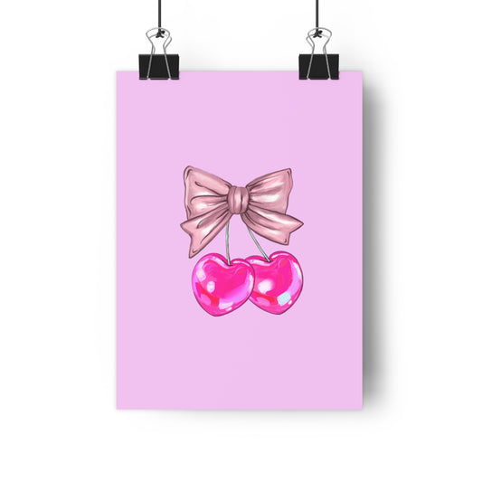 Cherry Heart Art Print — Pink Bow Giclée Wall Art