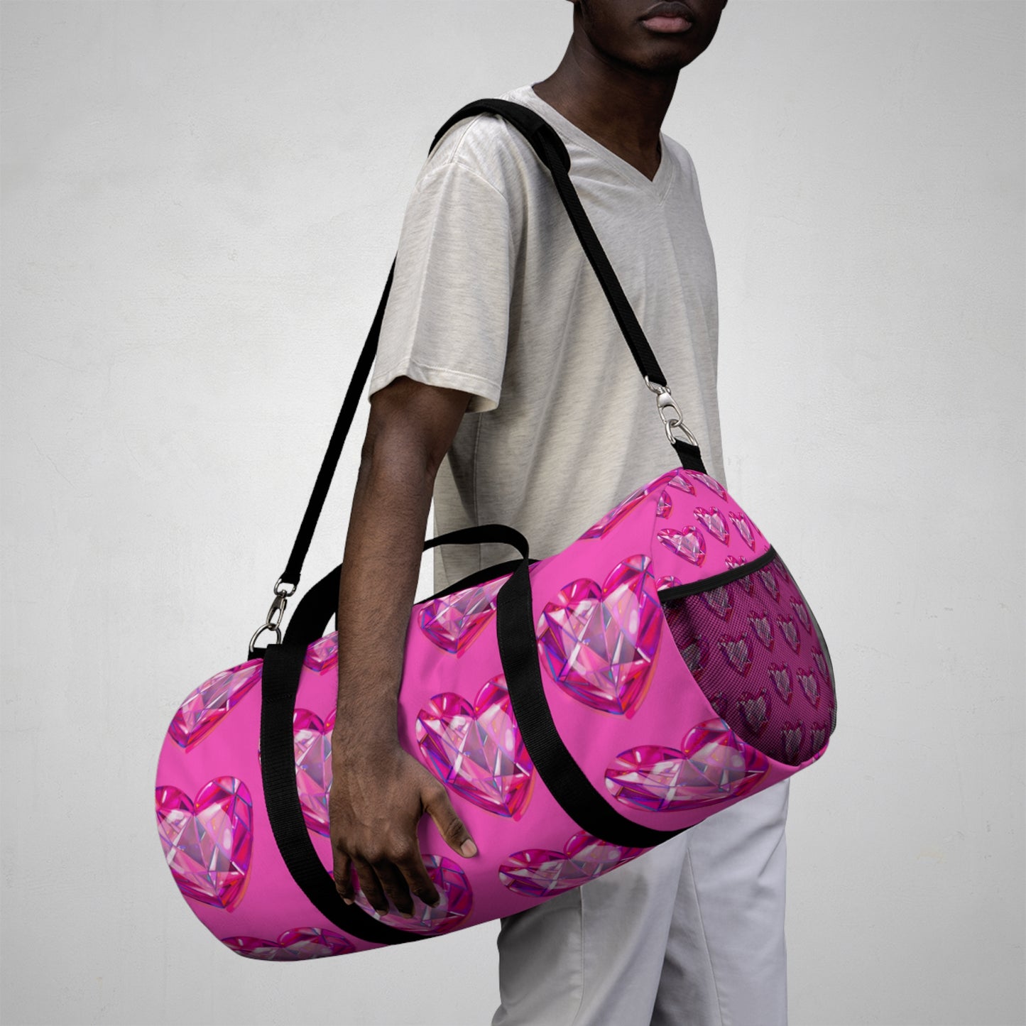 Pink Crystal Heart Duffel Bag — Sparkling Travel Gym Bag
