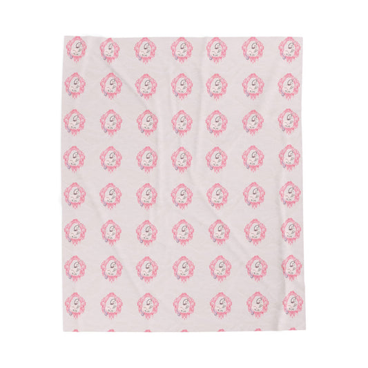 Pink Floral Sheep Pattern Velveteen Plush Blanket | Nursery Baby Throw