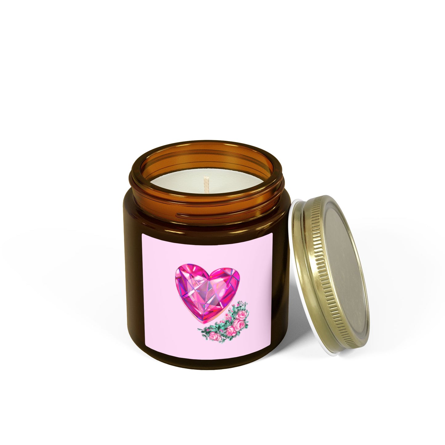 Coconut Apricot Scented Candle — Pink Gem Heart Design (4oz & 9oz)