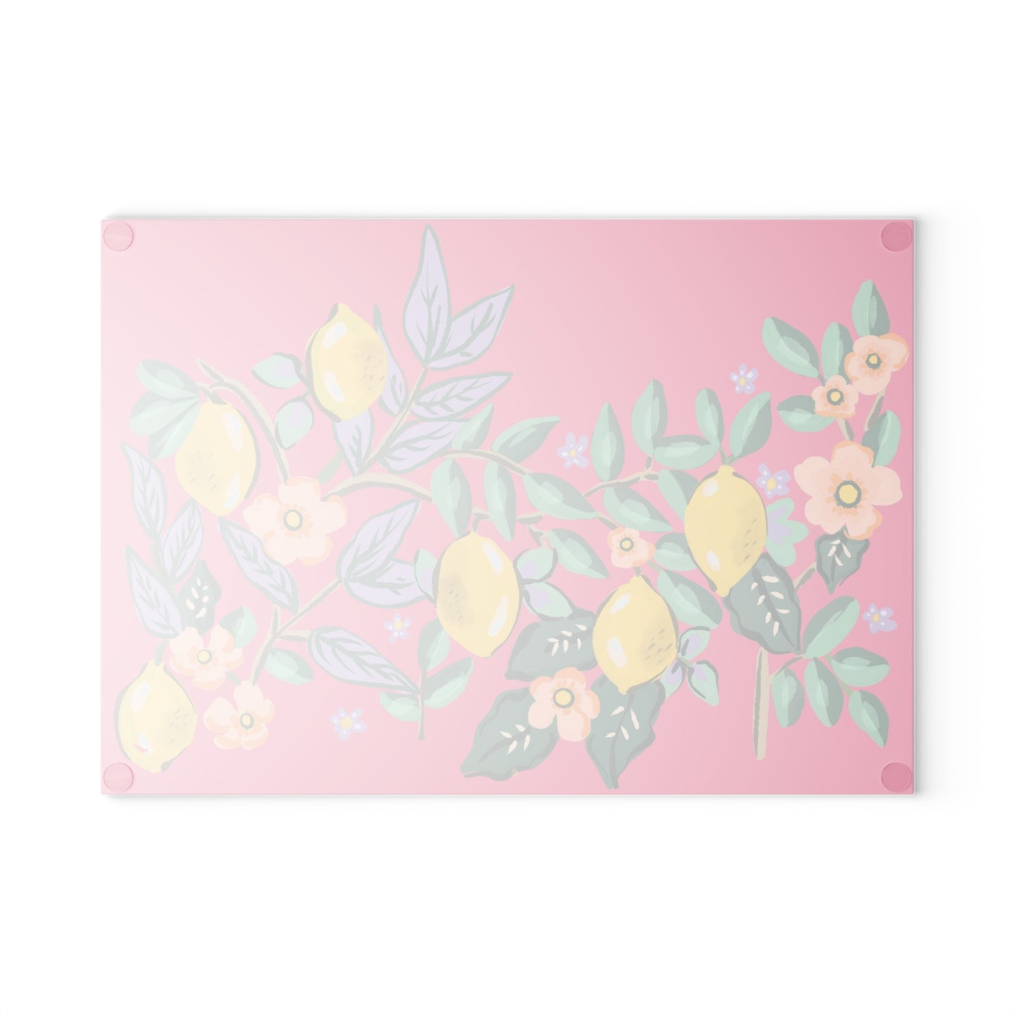 Glass Cutting Board - Lemon Floral Design on Pink