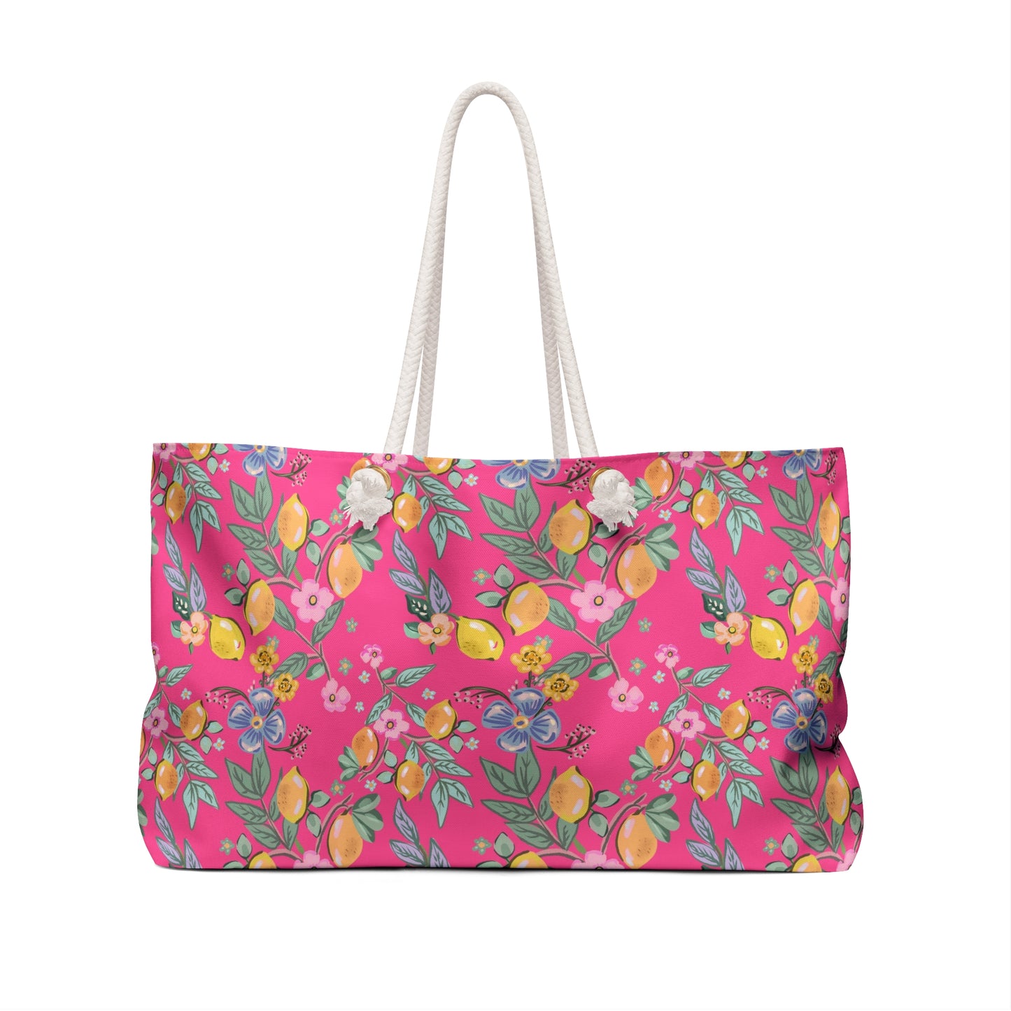 Pink Lemon Floral Weekender Bag — Bright Lemon & Blossom Travel Tote
