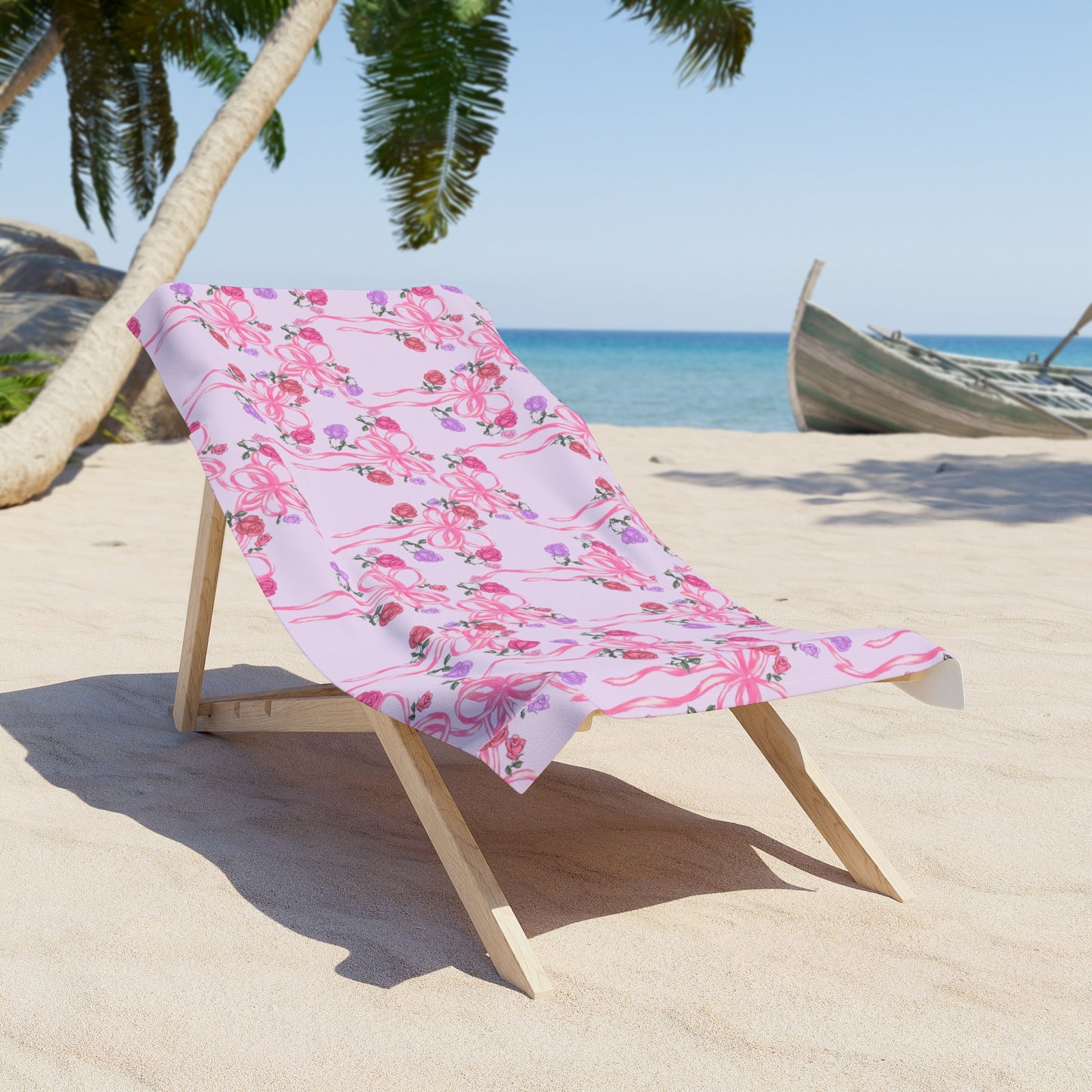 Pink Floral Pattern Beach Towel | Watercolor Hibiscus Design