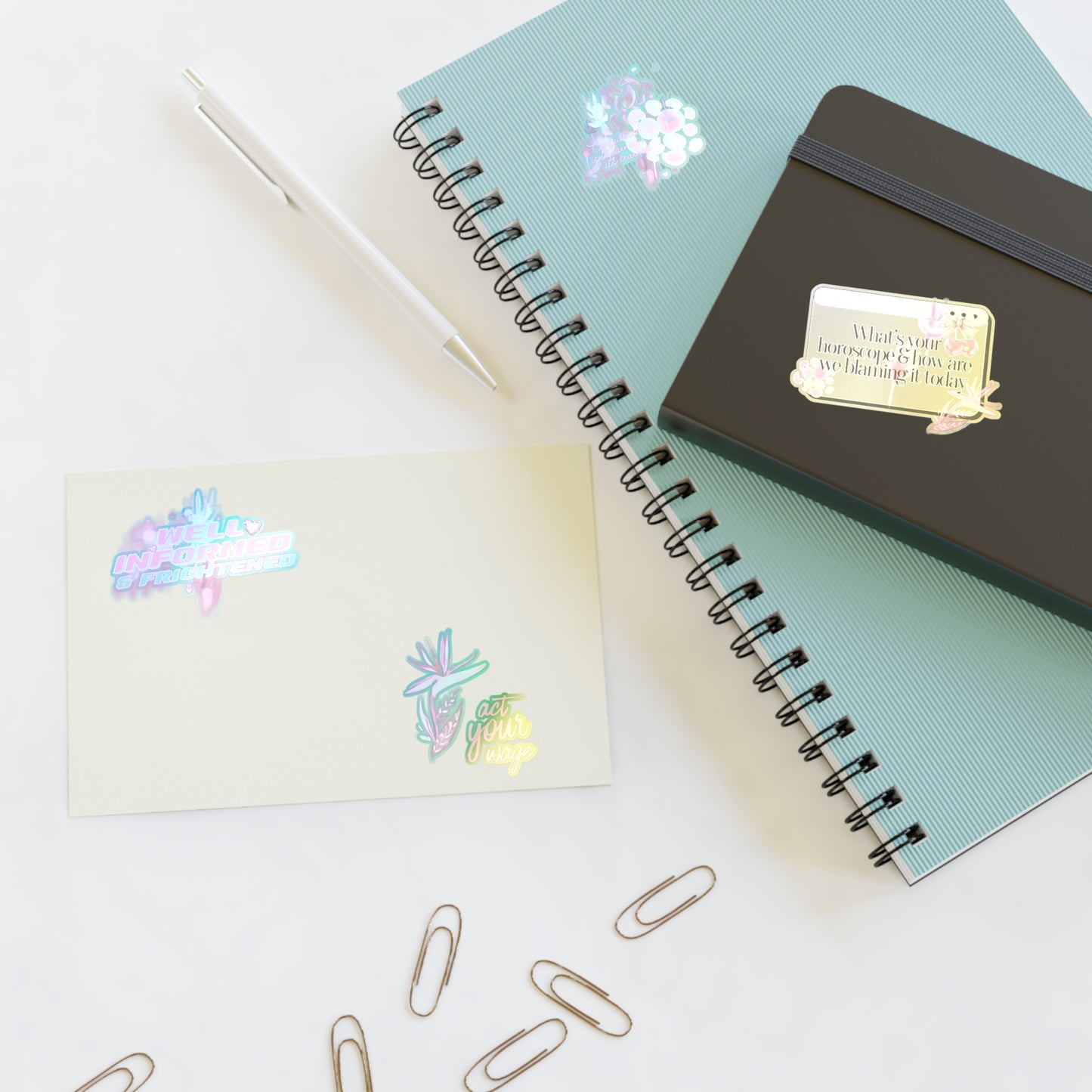Well Informed & Frightened Pink Aesthetic Sticker Sheet — Horoscope, Floral & “Act Your Way” Designs