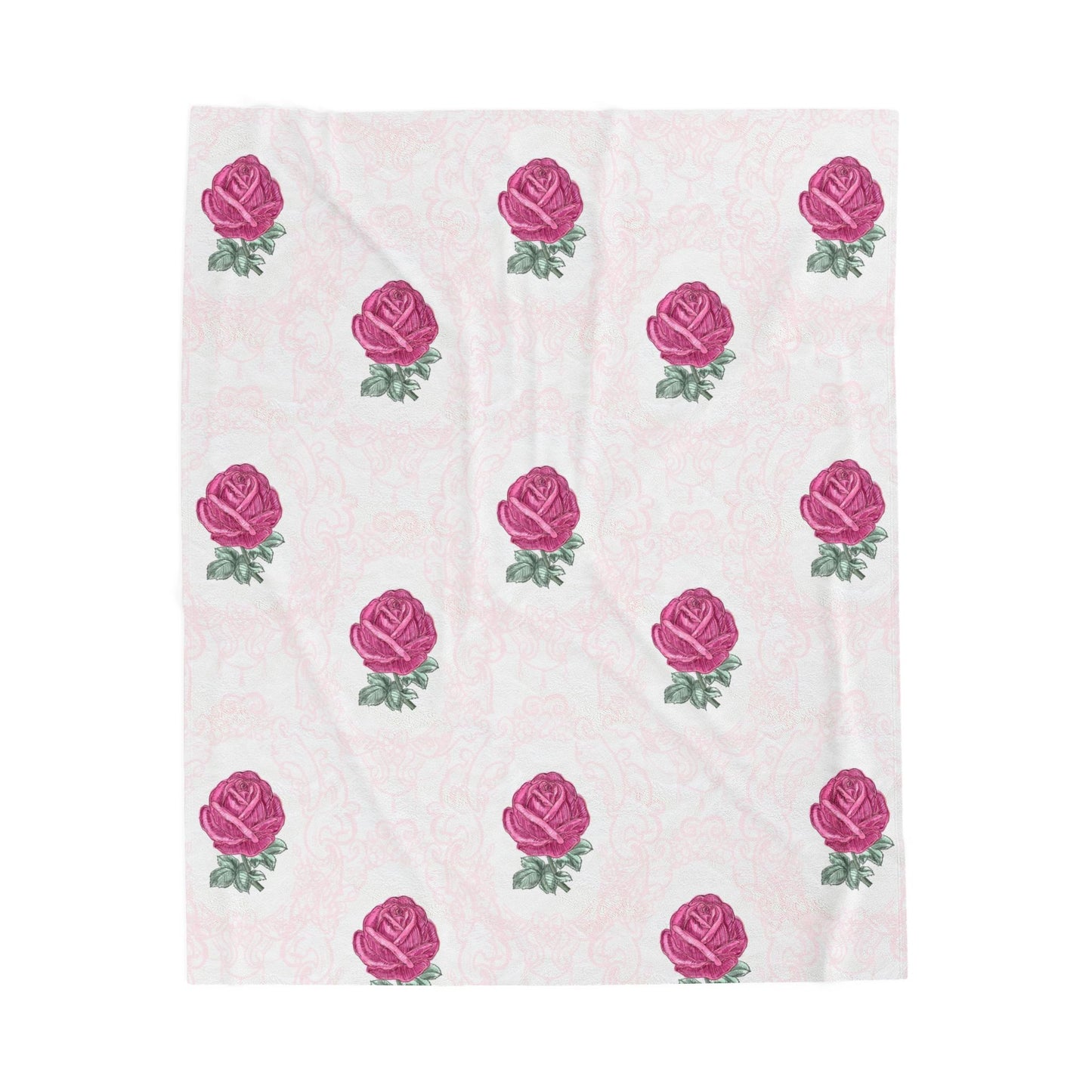 Pink Rose Pattern Velveteen Plush Blanket | Floral, Soft Throw