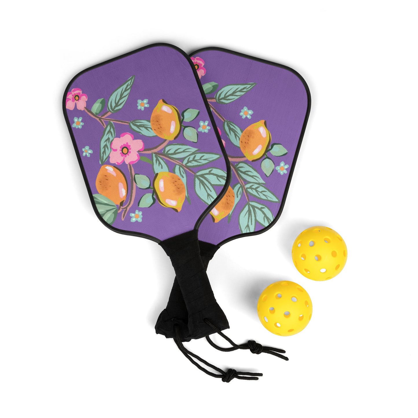 Pickleball Paddle Set — Pink Floral Pickleball Kit with Two Paddles & Balls