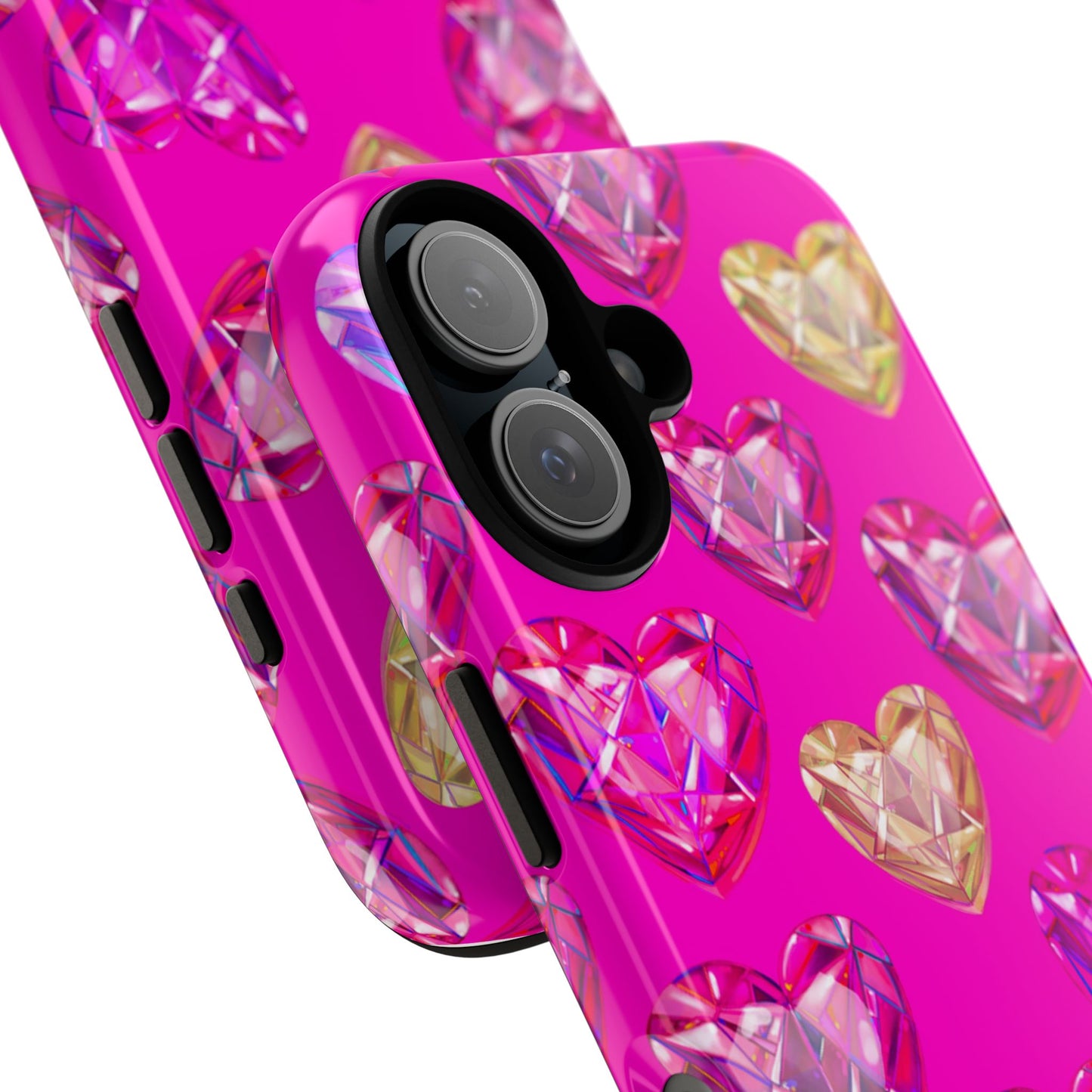 Crystal Heart Phone Case — Pink Gem Hearts Protective iPhone Cover