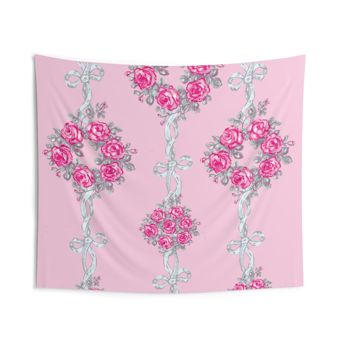 Floral Rose Ribbon Wall Tapestry — Pink Vintage Floral Indoor Decor