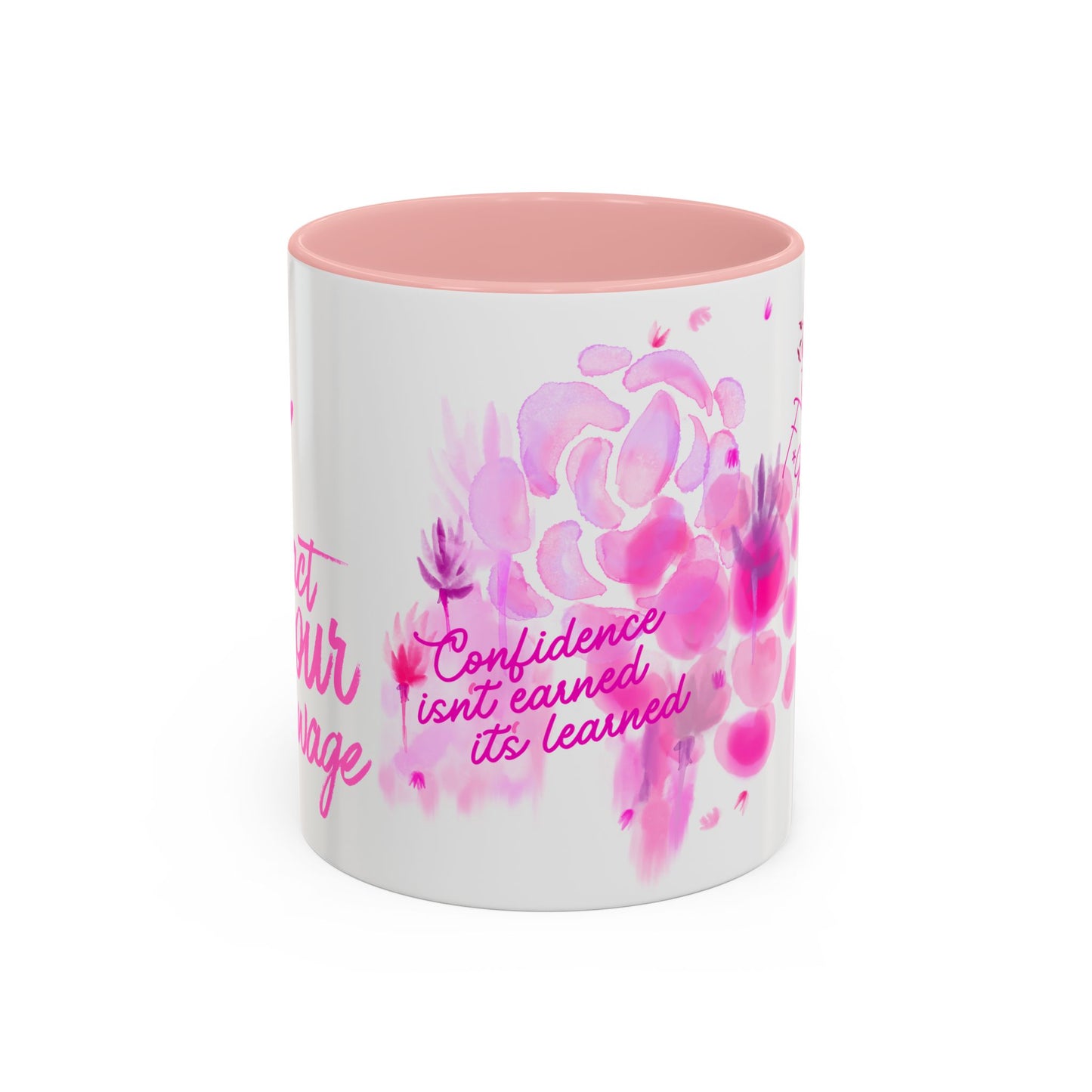 Pink Floral Confidence Coffee Mug — “Confidence isn’t earned, it’s learned”