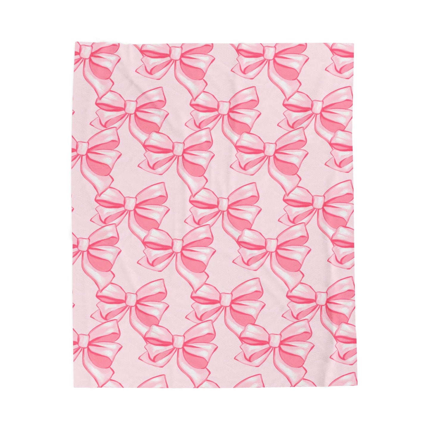 Pink Bow Pattern Velveteen Plush Blanket | Cute Ribbon Design