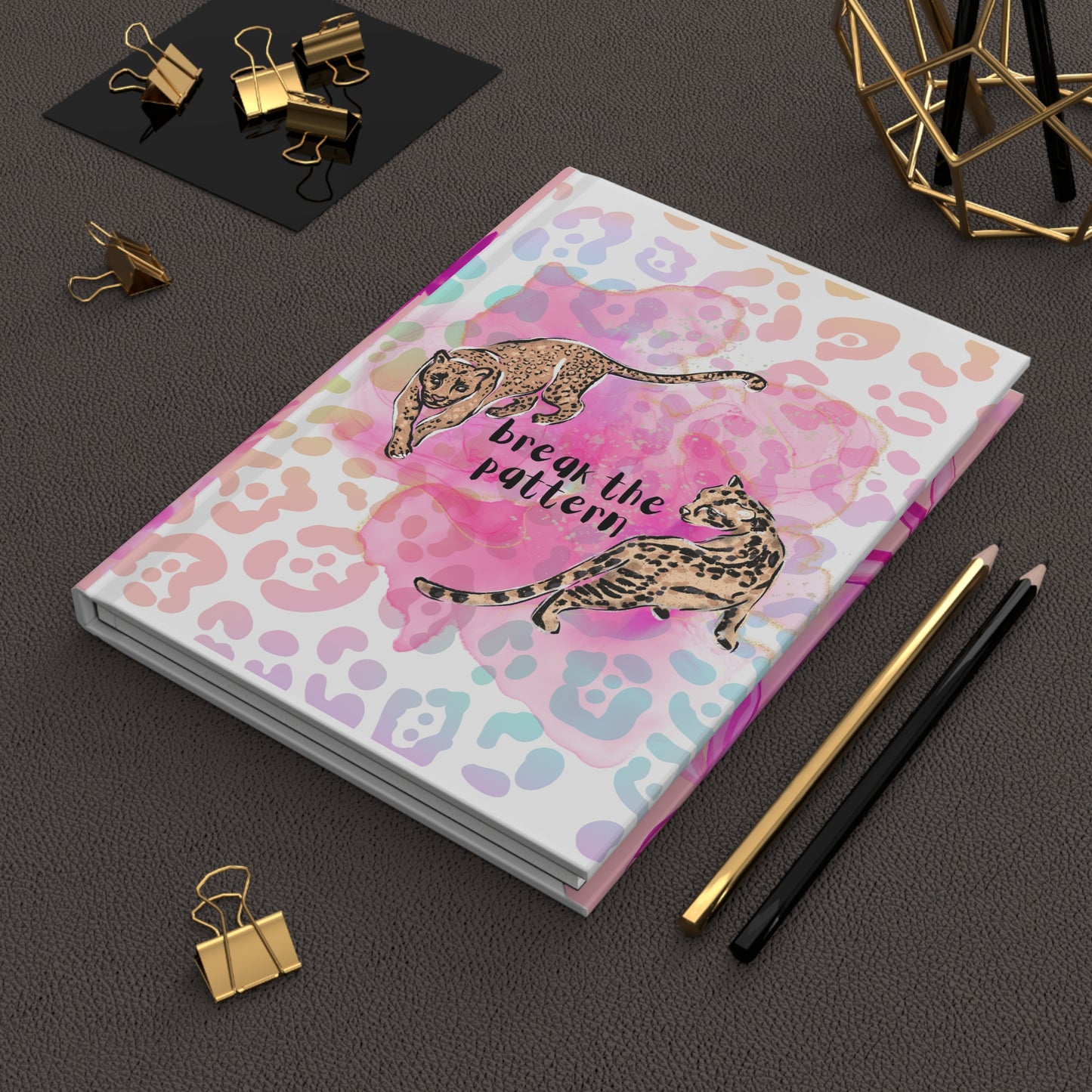 Break the Pattern Hardcover Journal — Pink Leopard Floral Notebook