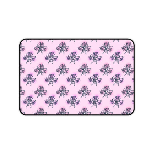 Pink Floral Desk Mat — Repeating Violet Iris Pattern