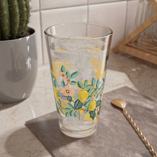 Lemon Blossom Mixing Glass — 16oz Decorative Cocktail Shaker Glass