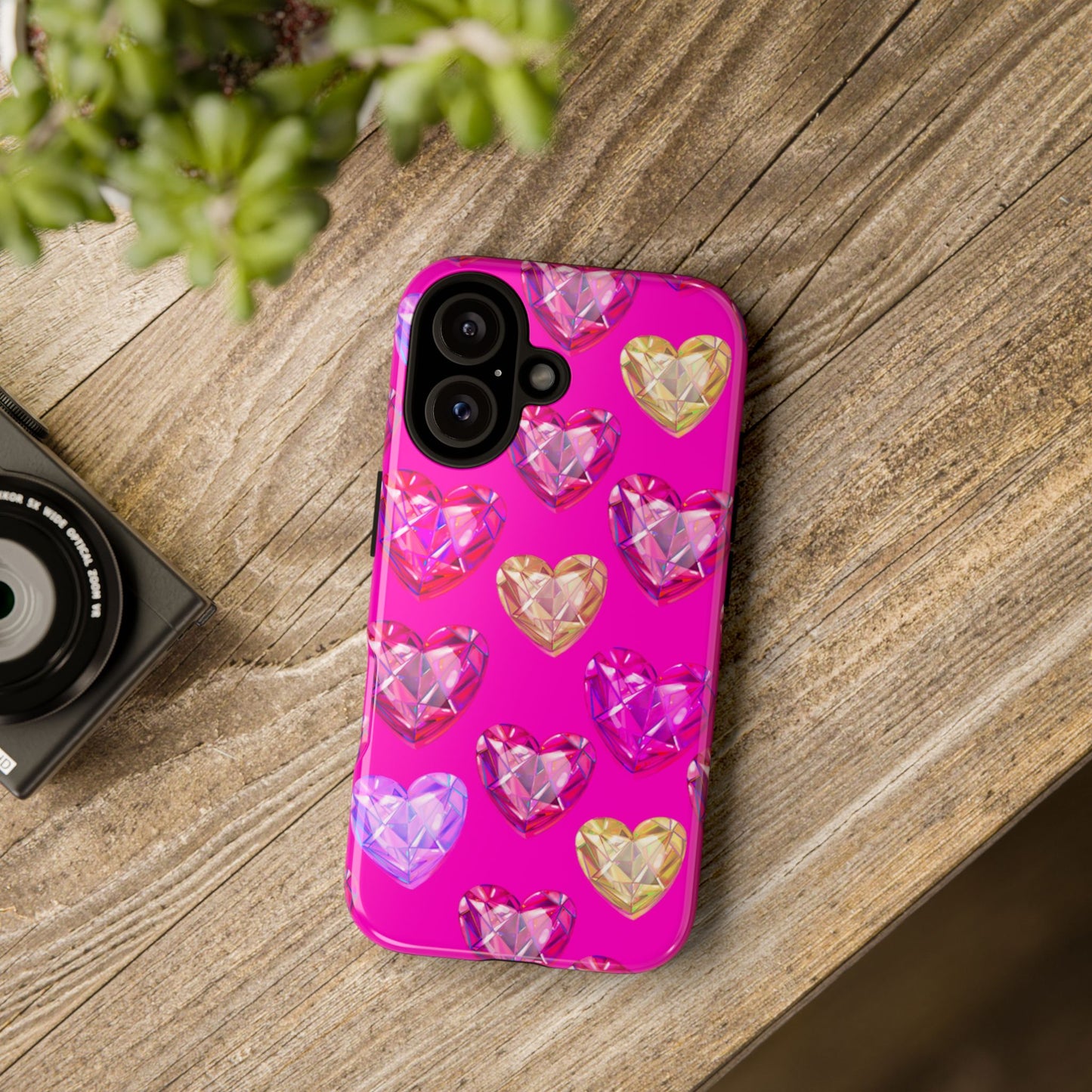 Crystal Heart Phone Case — Pink Gem Hearts Protective iPhone Cover