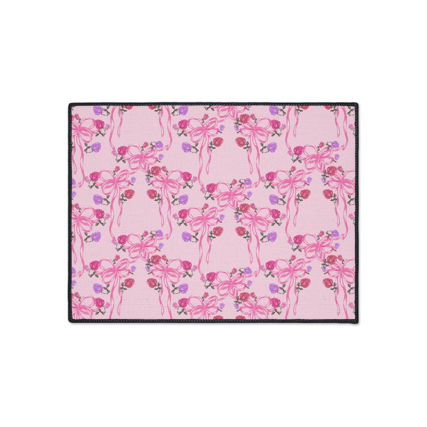 Pink Floral Pattern Heavy Duty Floor Mat | Watercolor Peonies, Botanical Entry Rug