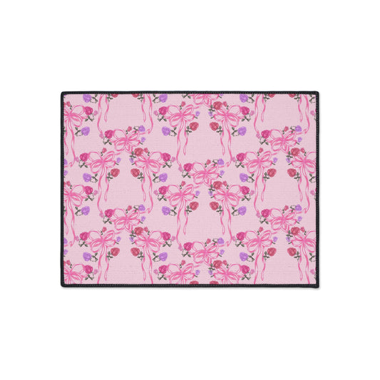 Pink Floral Pattern Heavy Duty Floor Mat | Watercolor Peonies, Botanical Entry Rug