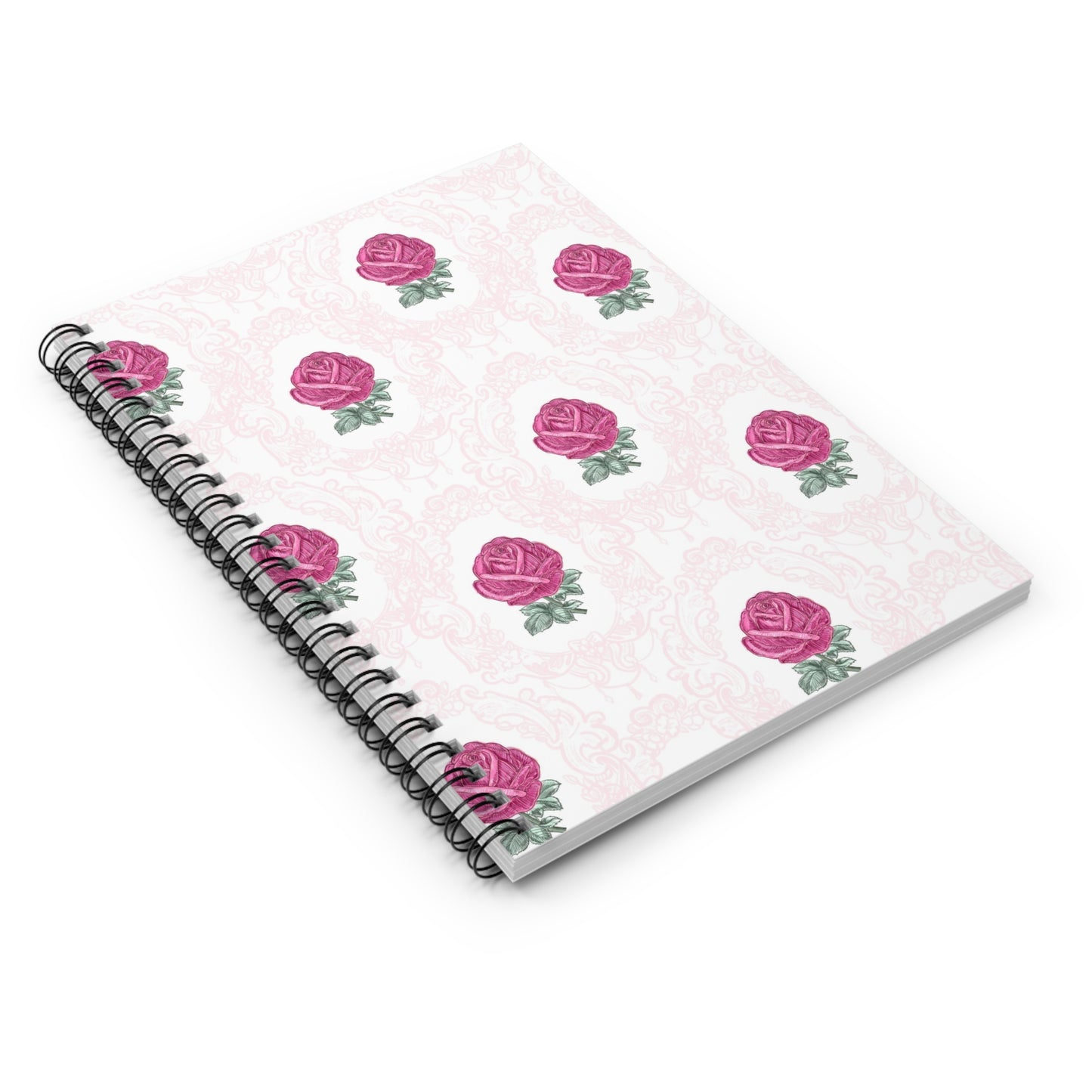 Pink Rose Pattern Spiral Notebook | Ruled Journal, Floral Stationery