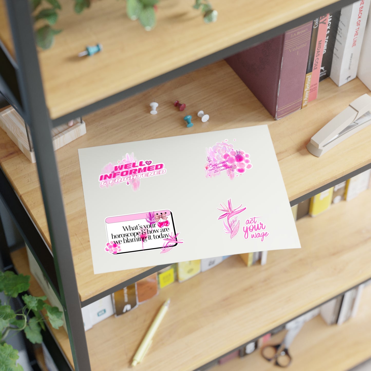 Well Informed & Frightened Pink Aesthetic Sticker Sheet — Horoscope, Floral & “Act Your Way” Designs