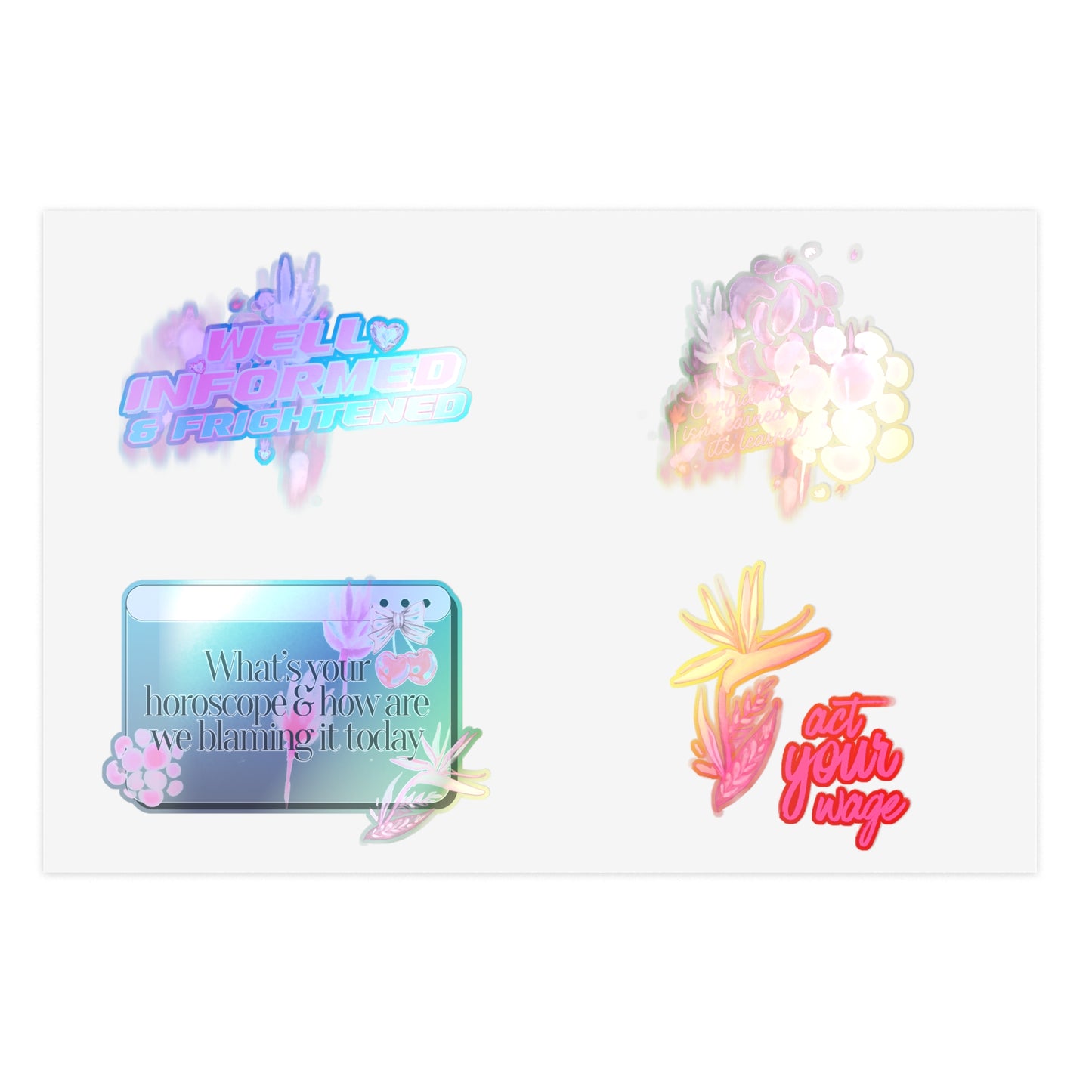 Well Informed & Frightened Pink Aesthetic Sticker Sheet — Horoscope, Floral & “Act Your Way” Designs