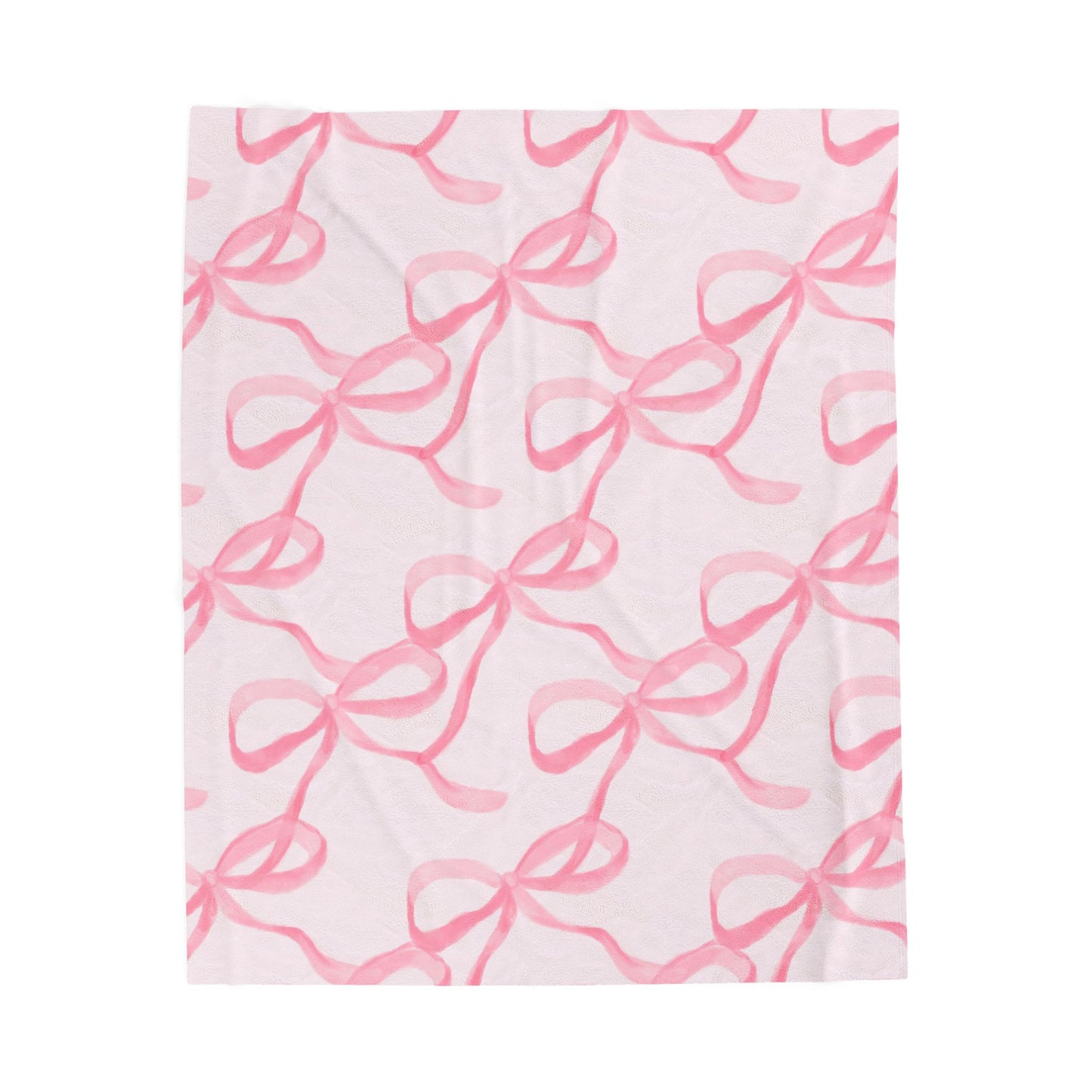 Pink Ribbon Bow Pattern Velveteen Plush Blanket | Soft Bow Print Throw