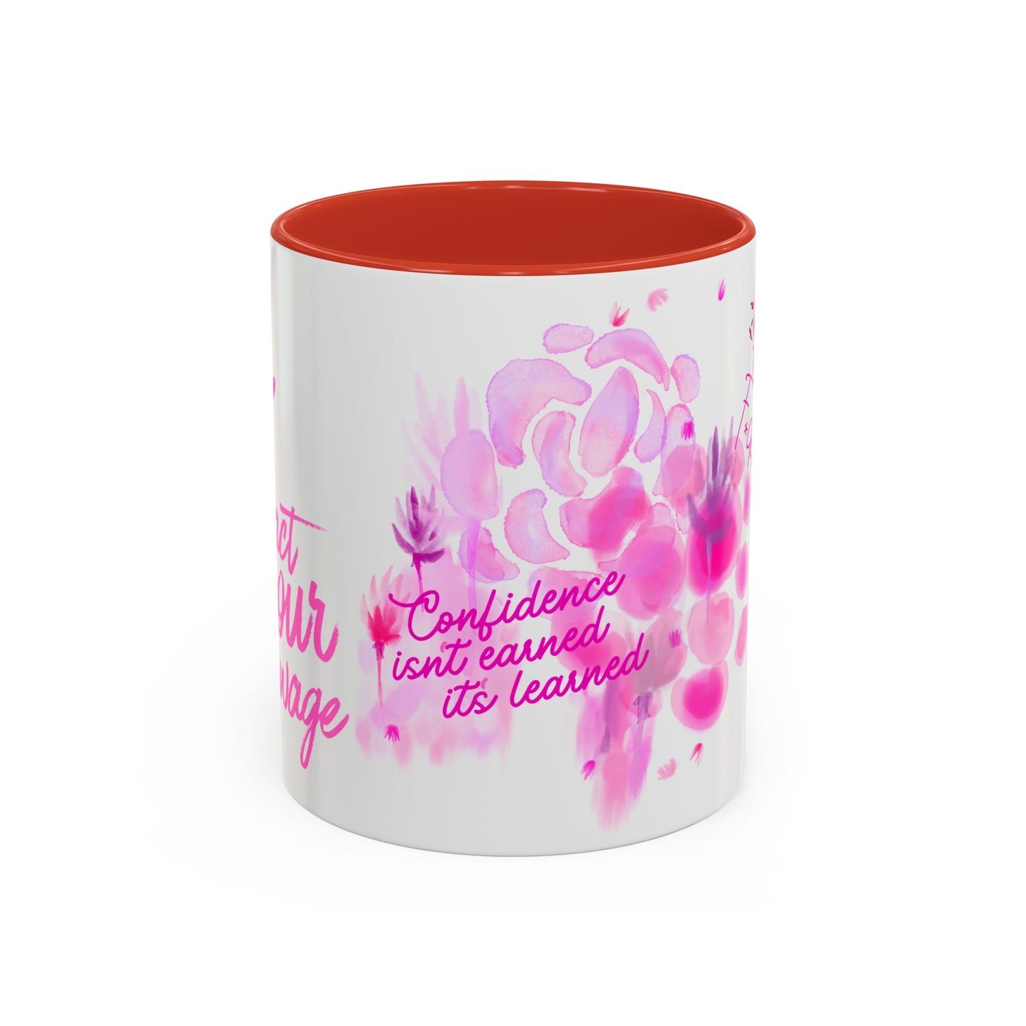 Pink Floral Confidence Coffee Mug — “Confidence isn’t earned, it’s learned”
