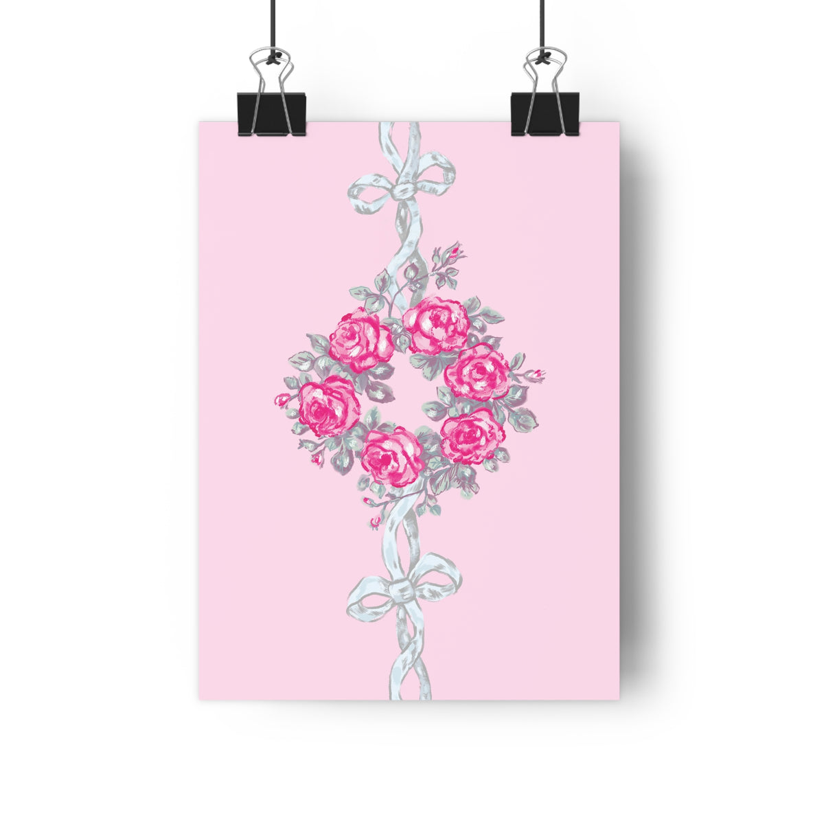 Pink Rose Wreath Giclée Art Print — Vintage Floral Wall Decor