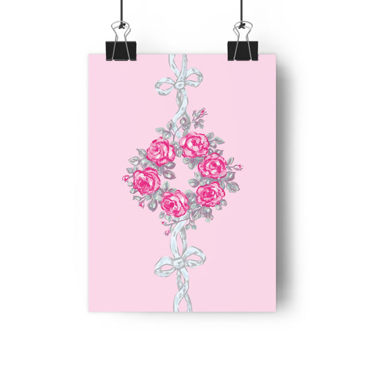 Pink Rose Wreath Giclée Art Print — Vintage Floral Wall Decor